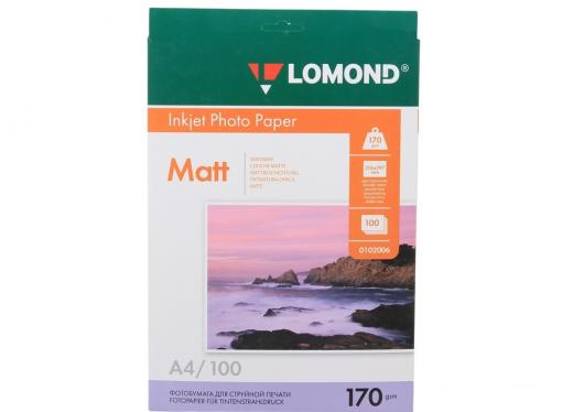 0102006 бумага LOMOND (A4, 170гр, 100л) Photo Матовая/Матовая