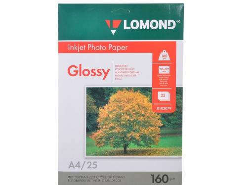 0102079 бумага LOMOND (A4, 160гр, 25л) Photo Глянцевая, 1стор.