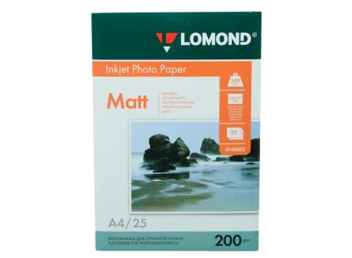 0102052 бумага LOMOND (A4, 200гр, 25л) Photo Матовая , 2 стор.