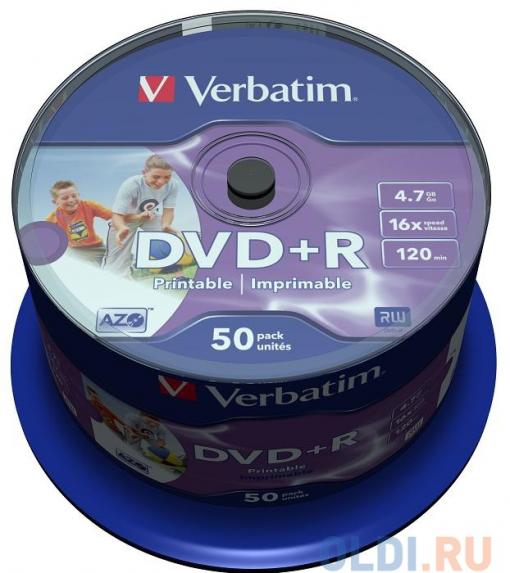 DVD+R Verbatim 4.7Gb 16x 50шт Cake Box Printable