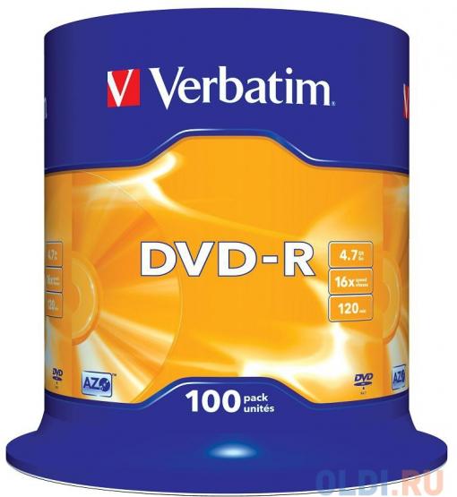 DVD-R Verbatim 4.7Gb 16х 100шт Cake Box