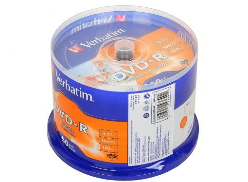 DVD-R Verbatim 4,7GB 16x CakeBox 50шт Full Ink Print
