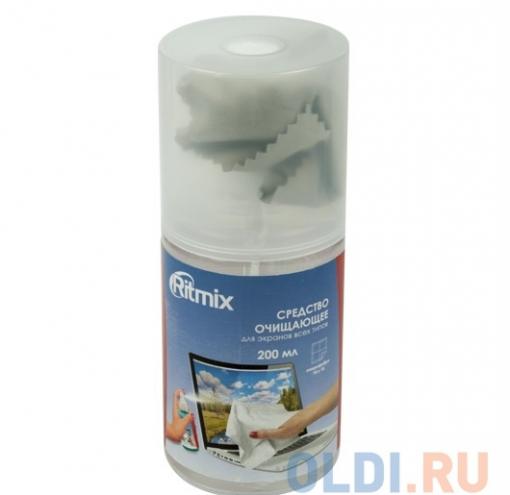 Средство очищающее Ritmix RC-200BW для экранов всех типов. спрей-очиститель c фиброй, 200 мл + фибра