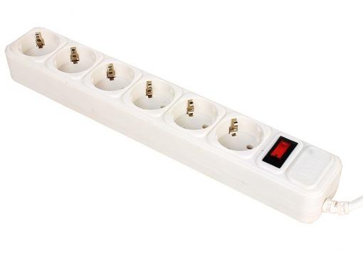 Сетевой фильтр 3Cott 3C-SP1006W-1.8, 6 евро-розеток с заземлением, 1,8 м, автоматический предохранитель, макс. мощность 2200 Вт, белый, коробка