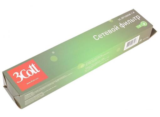 Сетевой фильтр 3Cott 3C-SP1006W-1.8, 6 евро-розеток с заземлением, 1,8 м, автоматический предохранитель, макс. мощность 2200 Вт, белый, коробка
