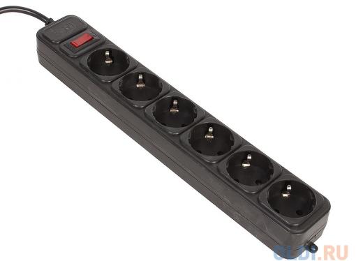 Сетевой фильтр 3Cott 3C-SP1006B-3.0, 6 евро-розеток с заземлением, 3,0 м, автоматический предохранитель, макс. мощность 2200 Вт, черный, коробка
