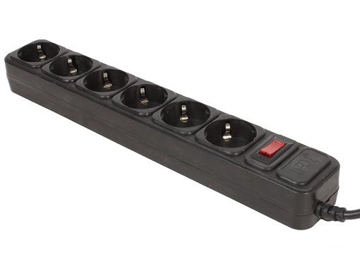 Сетевой фильтр 3Cott 3C-SP1006B-3.0, 6 евро-розеток с заземлением, 3,0 м, автоматический предохранитель, макс. мощность 2200 Вт, черный, коробка