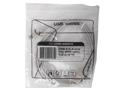 Кабель miniUSB 1.8м Gembird/Cablexpert CC-USB2-AM5P-6, AM/miniB 5P, пакет