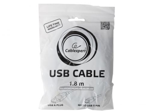 Кабель USB 2.0 AM/microB 5P (micro USB) 1.8м Pro Gembird, черный, пакет, CCP-mUSB2-AMBM-6