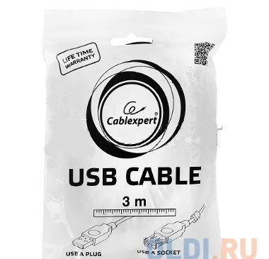 Кабель удлинитель USB 2.0 AM/AF 3м, феррит.кольцо,  черный, Pro Gembird CCF-USB2-AMAF-10