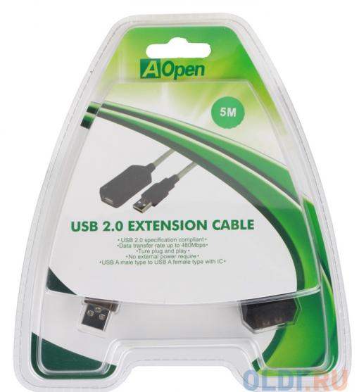 Кабель удлинитель активный(с усилителем) USB2.0-repeater,  AM/AF 5м Aopen(ACU823-5M)