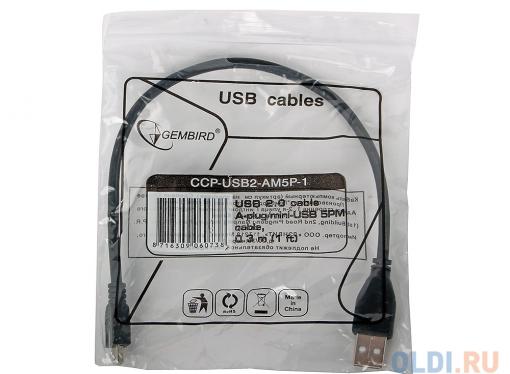 Кабель miniUSB 0.3м Gembird/Cablexpert Pro CCP-USB2-AM5P-1, AM/miniBM 5P, экран, черный, пакет