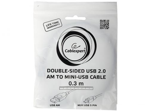 Кабель miniUSB 0.3м Gembird/Cablexpert CC-5PUSB2D-0.3M, мультиразъем USB, AM/miniB 5P, пакет