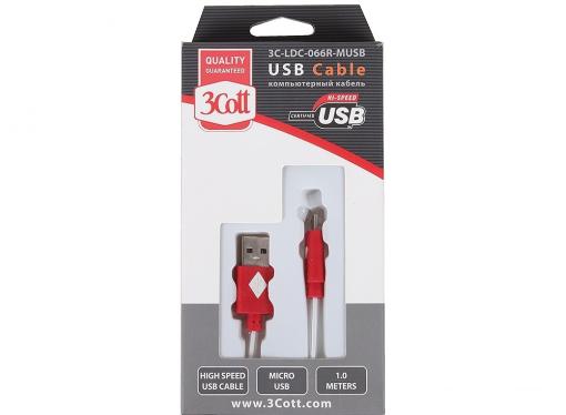 Кабель 3Cott 3C-LDC-066R-MUSB, USB Type A/M на Micro USB/M с подсветкой теплого оттенка, 1 м, красный