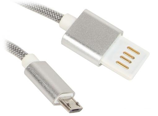 Кабель USB 2.0 Cablexpert, AM/microBM 5P, 1м серебристый металлик CCB-mUSBs1m