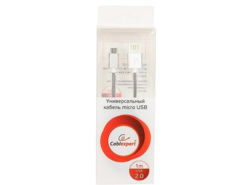 Кабель USB 2.0 Cablexpert, AM/microBM 5P, 1м серебристый металлик CCB-mUSBs1m