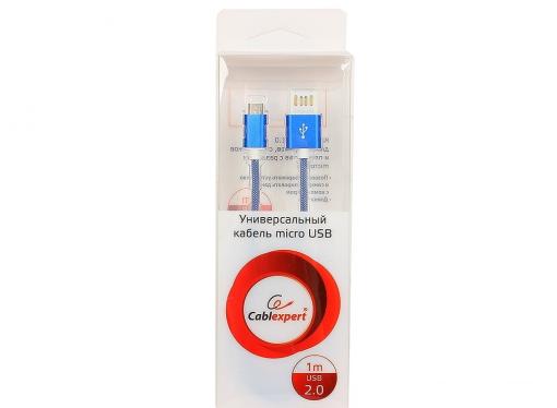 Кабель USB 2.0 Cablexpert, AM/microBM 5P, 1м синий металлик CCB-mUSBb1m