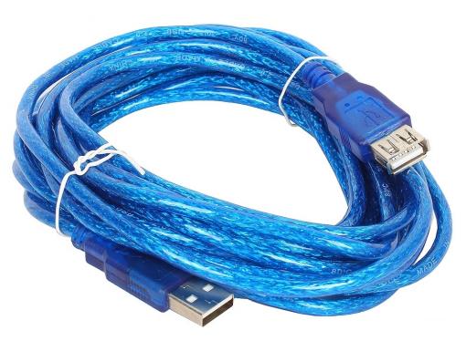 Кабель удлинительный Telecom USB2.0 AM/AF прозрачная, голубая изоляция 5.0m (VUS6956T-5MTBO)