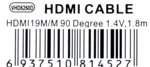 Кабель VCOM HDMI 19M/M-угловой коннектор 1.8м, 1.4V позолоченные контакты (VHD6260D-1.8MB) Blister