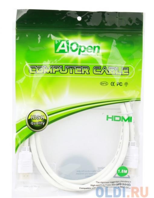 Кабель HDMI 19M/19M 1.8m ver:1.4 +3D/Ethernet AOpen [ACG511W-1.8M] белый, позолоченные контакты