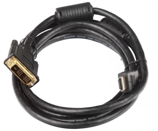 Кабель HDMI - DVI-D 19M/19M 2м Telecom 2 фильтра, с позолоченными контактами