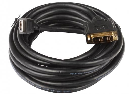 Кабель HDMI - DVI-D 19M/19M 5м Telecom с позолоченными контактами
