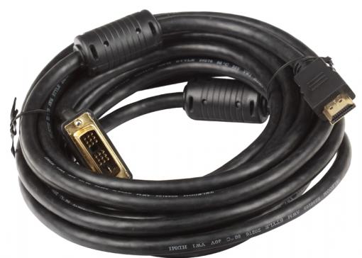 Кабель HDMI - DVI-D 19M/19M 5м Telecom 2 фильтра, с позолоченными контактами