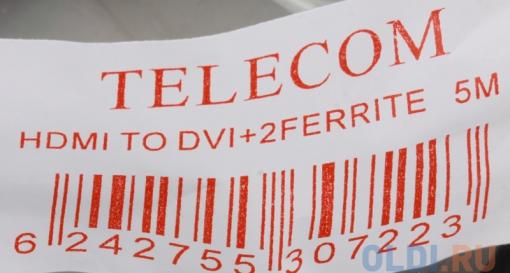 Кабель HDMI - DVI-D 19M/19M 5м Telecom 2 фильтра, с позолоченными контактами