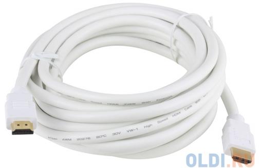 Кабель HDMI 19M/19M 5.0m Ver1.4 +3D/Ethernet AOpen [ACG511W-5M] белый, позолоченные контакты