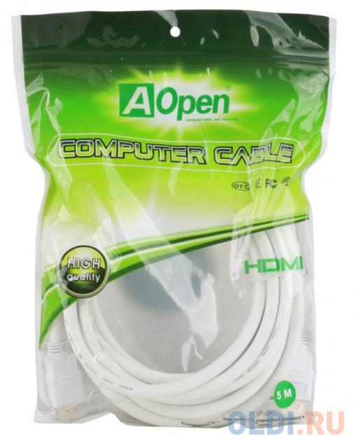 Кабель HDMI 19M/19M 5.0m Ver1.4 +3D/Ethernet AOpen [ACG511W-5M] белый, позолоченные контакты