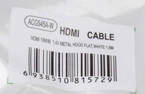 Кабель HDMI 19M/19M 1.8m ver:1.4 +3D/Ethernet AOpen [ACG545A_W-1.8M] Серебряно-белый Flat Top Quality