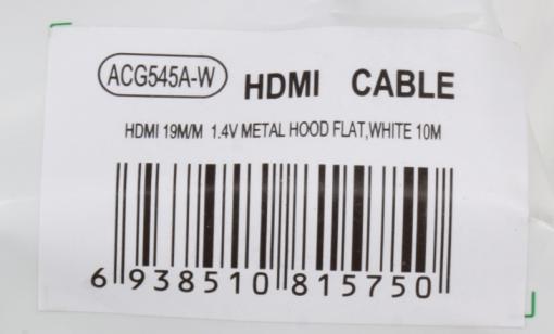 Кабель HDMI 19M/19M 10m ver:1.4 +3D/Ethernet AOpen [ACG545A_W-10M] Серебряно-белый Flat Top Quality