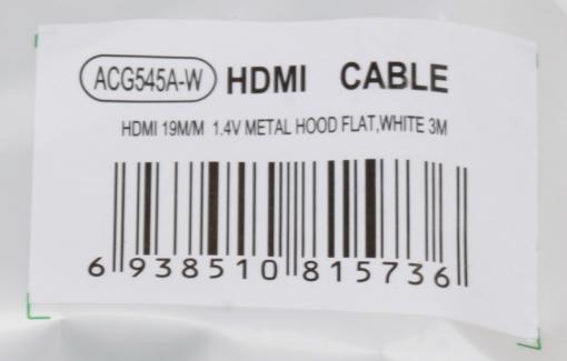 Кабель HDMI 19M/19M 3.0m ver:1.4 +3D/Ethernet AOpen [ACG545A_W-3M] Серебряно-белый Flat Top Quality