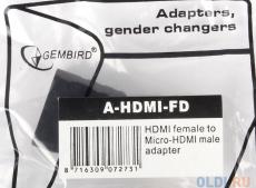 Кабель microHDMI/HDMI Gembird A-HDMI-FD, 19F/19M, золотые разъемы, пакет