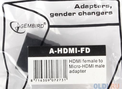 Кабель microHDMI/HDMI Gembird A-HDMI-FD, 19F/19M, золотые разъемы, пакет