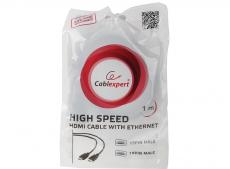 Кабель HDMI Gembird/Cablexpert, 1м, v1.4, 19M/19M, черный, позол.разъемы, экран, пакет CC-HDMI4-1M