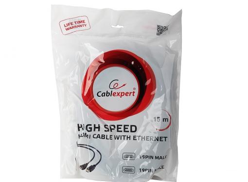 Кабель HDMI Gembird/Cablexpert, 15м, v1.4, 19M/19M, черный, позол.разъемы, экран, пакет  CC-HDMI4-15M