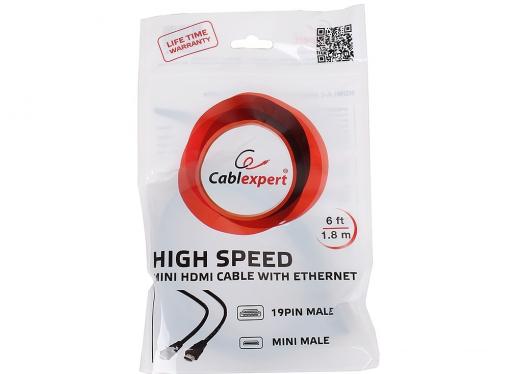 Кабель HDMI/miniHDMI 1.8м ver:1.4 +3D/Ethernet Gembird/Cablexpert CC-HDMI4C-6, черный, позол. v1.4, 19M/19M, 1.8м, 3D, Ethernet, черный, позол.