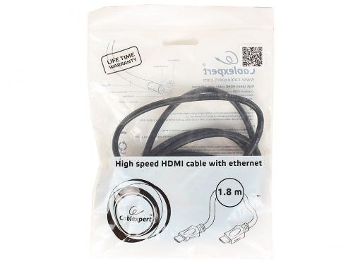 Кабель HDMI Gembird/Cablexpert, 1.8м, v1.4, 19M/19M, серия Light, черный, позол.разъемы,