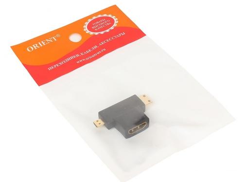 Переходник Orient C137 HDMI F - mini+micro HDMI M, T-образный, позолоченные разъемы