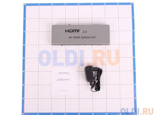 Разветвитель HDMI 4K Splitter ORIENT HSP0104H-2.0, 1-4, HDMI 2.0/3D, UHDTV 4K/ 60Hz (3840x2160)/HDTV1080p, HDCP2.2, EDID управление, RS232 порт, IR в