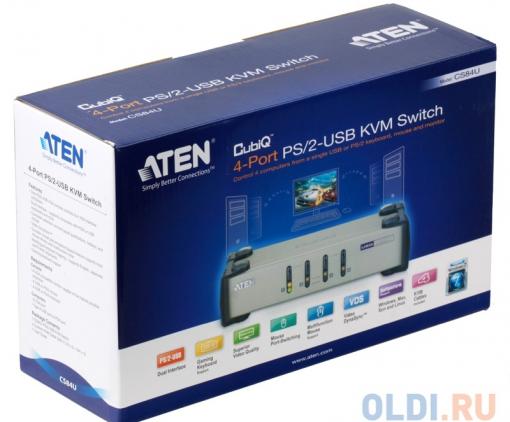 Переключатель KVM ATEN PS2/USB+VGA =)  4 cpu PS2/USB+VGA,  2048x1536, настол., исп.стандарт.шнуры, без OSD (CS84U-AT)