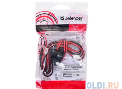 Наушники Defender Trendy-704  для MP3, красны&черный, 1,1 м