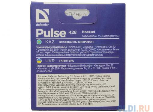 Гарнитура Defender Pulse-428 Black/red 4-пин 3,5 мм jack, кабель-1,2м