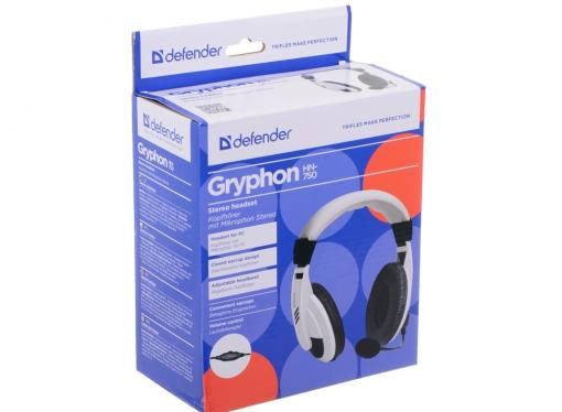 Гарнитура Defender Gryphon HN-750 Регулят. громк., 2м/4м кабель, белые