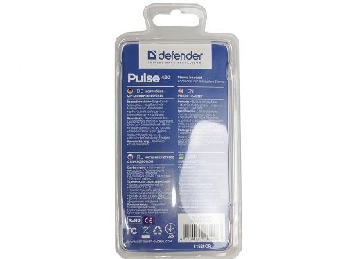Гарнитура Defender Pulse-420 Black/red 4-пин 3,5 мм jack, кабель-1,2м