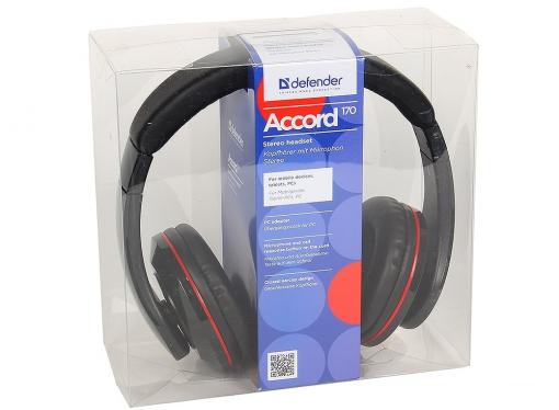 Гарнитура Defender Accord-170 черный, кабель 1,2 м