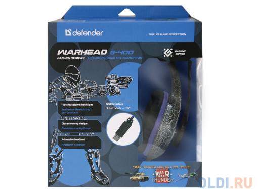 Гарнитура Defender Warhead G-400 переливающаяся подстветка (6 цветов) USB, 2.1 м.