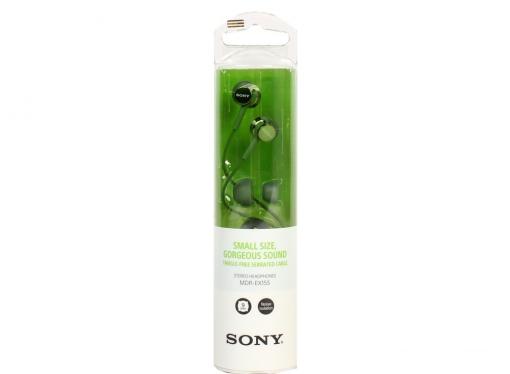 Наушники SONY EX155 вкладыши, цвет зеленый