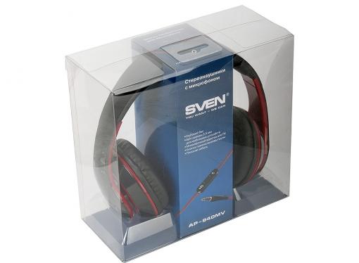Гарнитура SVEN AP-940MV наушники: 18 – 20000,микрофон: 30 – 16000, 1,2м черно- красные